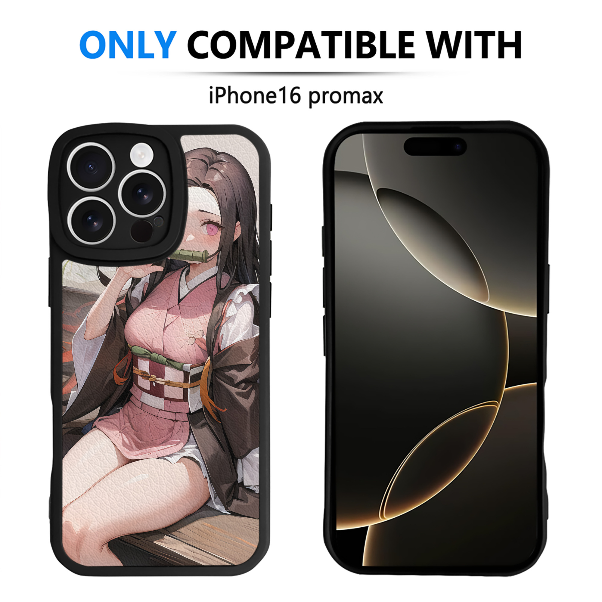 （画像用） 鬼滅の刃（きめつのやいば）竈門 禰󠄀豆子／かまど ねずこ Kamado Nezuko 【iPhone 16シリーズ対応】シリコンスマホケース（レザー調） 材質：シリコン